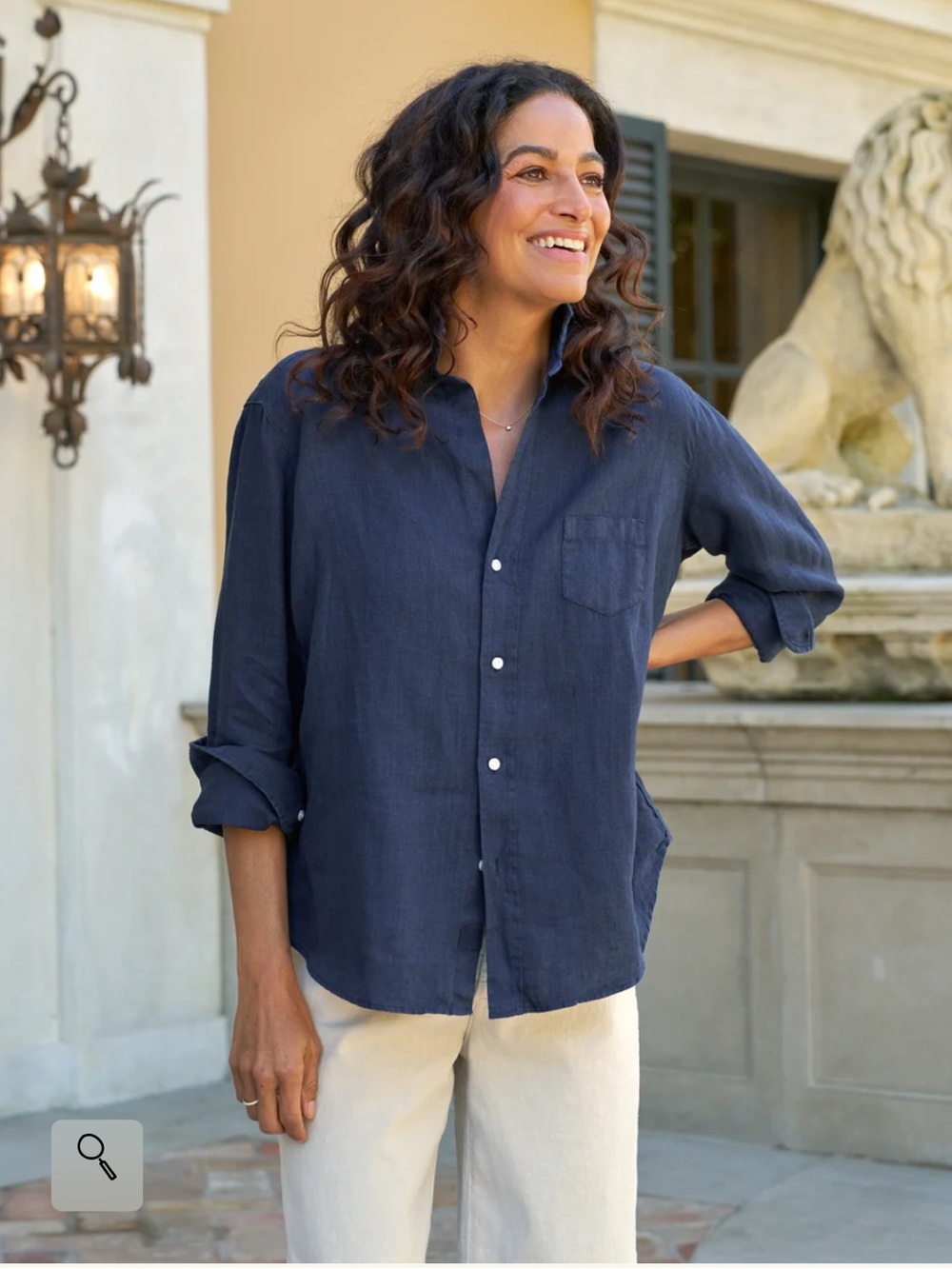 Frank & Eileen Eileen Relaxed Button-Up Shirt in Navy Washed Linen